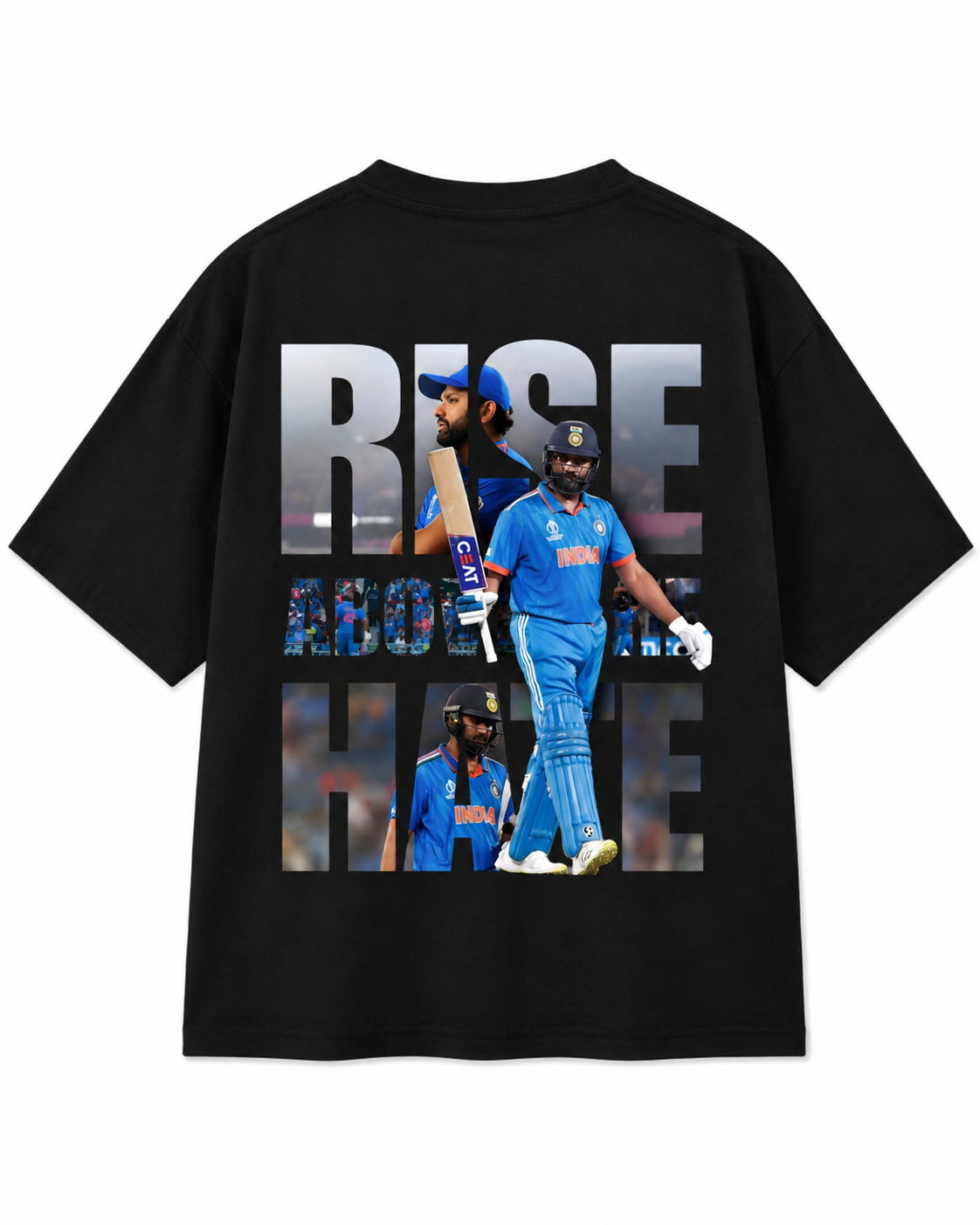 Rise Above Hate - Rohit Sharma Oversized Tee - Black
