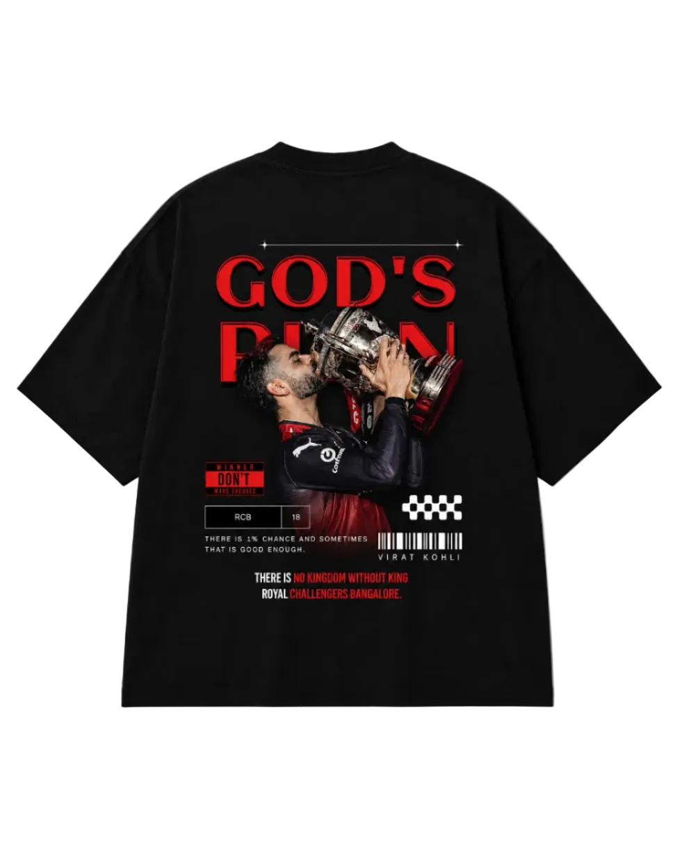 God's Plan - RCB Virat Kohli Tribute Oversized Tee - Black