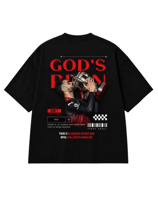 God's Plan - RCB Virat Kohli Tribute Oversized Tee - Black