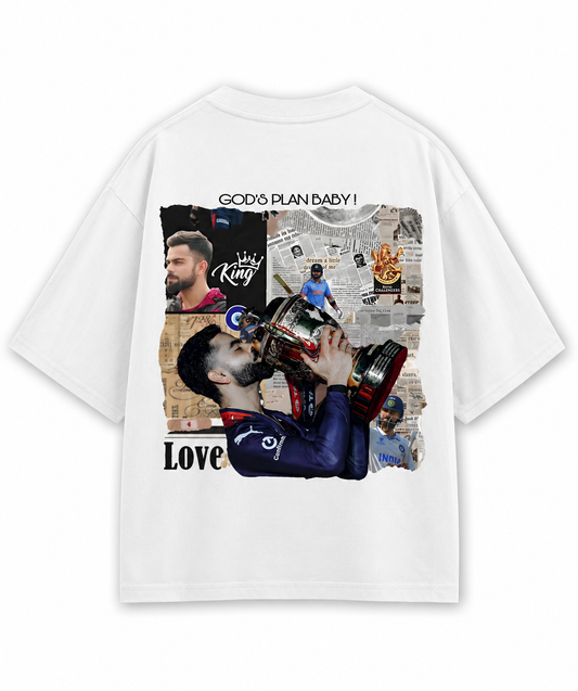 God's Plan Baby - Virat Kohli Tribute Oversized Tee - White